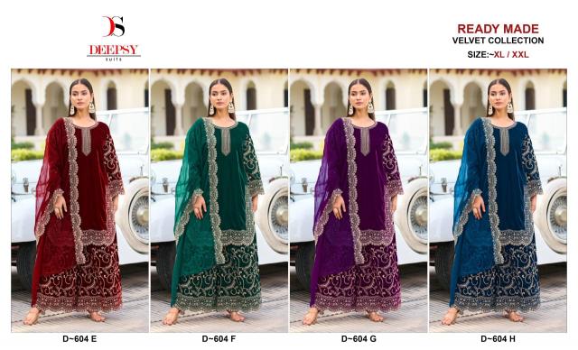 DEEPSY SUITS D-604 EFGH Velvet with embroidery pakistani Suits Wholesale catalog