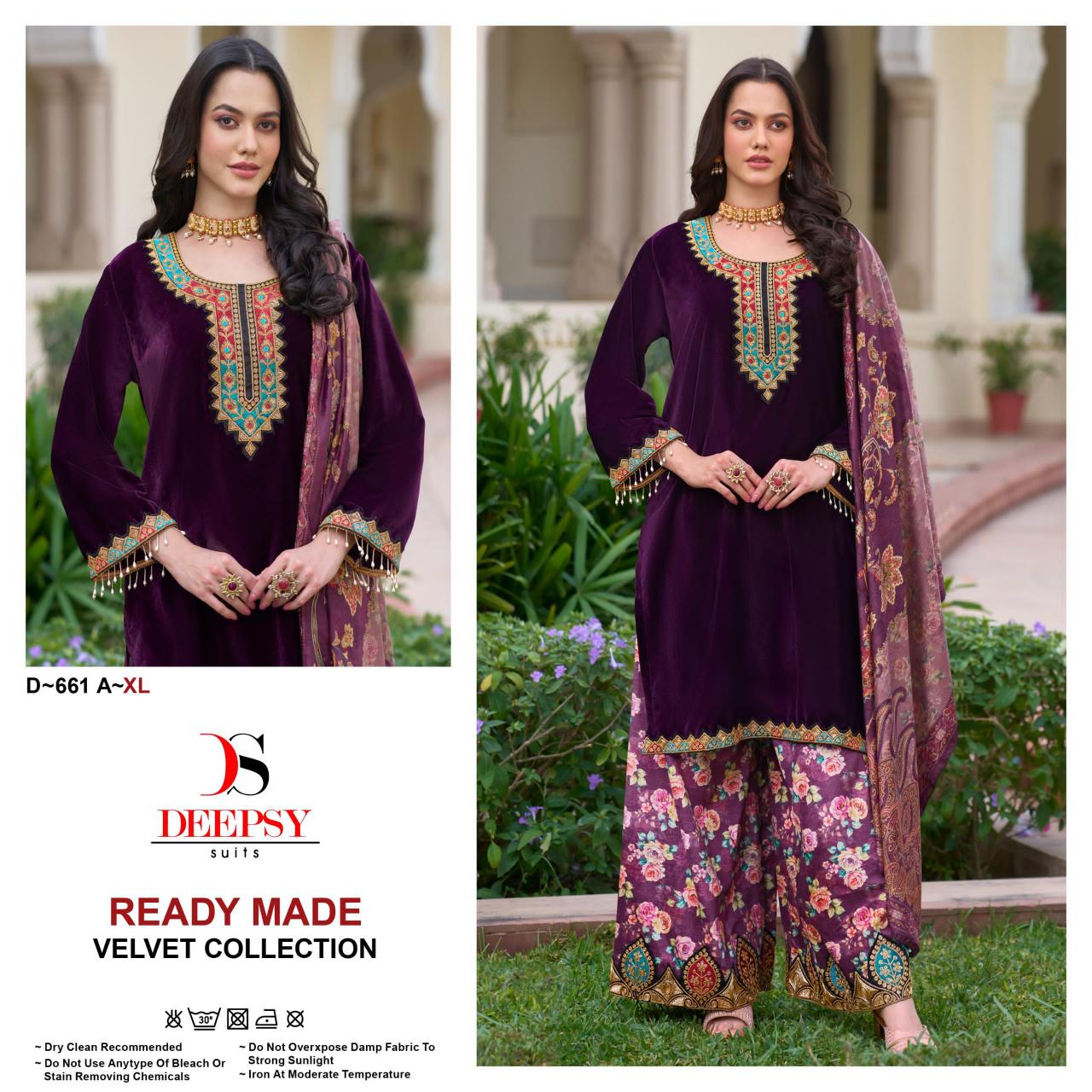 Deepsy Suits D-661 ABCD velvet with embroidery Salwar Kameez Wholesale catalog