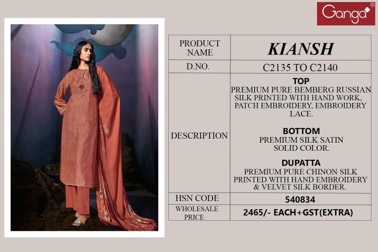 Ganga Kiansh Premium Pure Bemberg Russian Salwar Kameez Wholesale Catalog