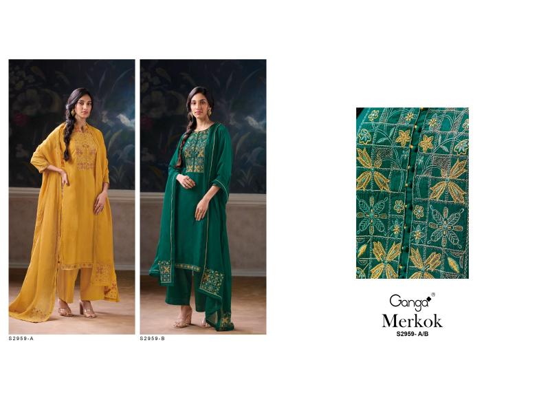 Ganga MERKOK 2959 Premium Pure Bemberg Habutai Salwar Kameez Wholeslae Catalog