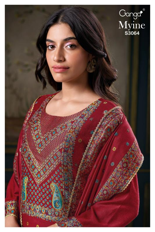 Ganga Myine 3064 Pure Pashmina Jacquard Salwar Kameez Wholesale Catalog