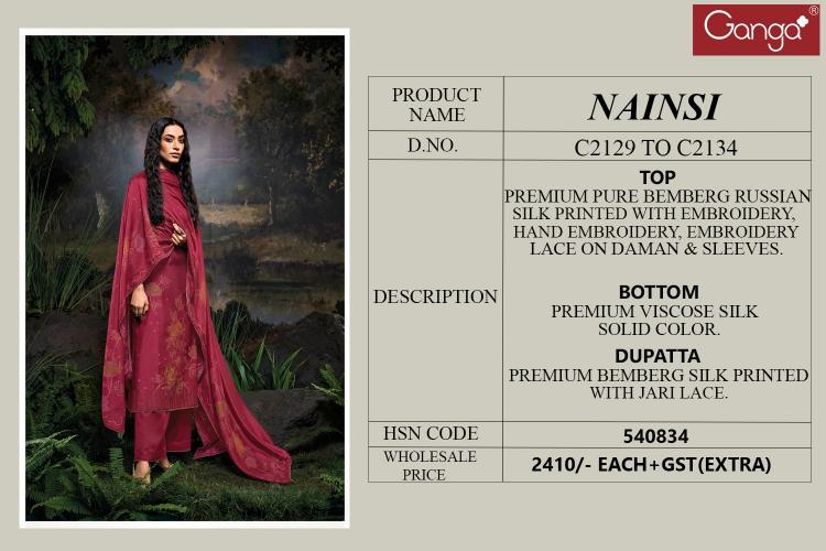 Ganga Nainsi Pure Bemberg Russian Salwar Kameez Wholesale Catalog