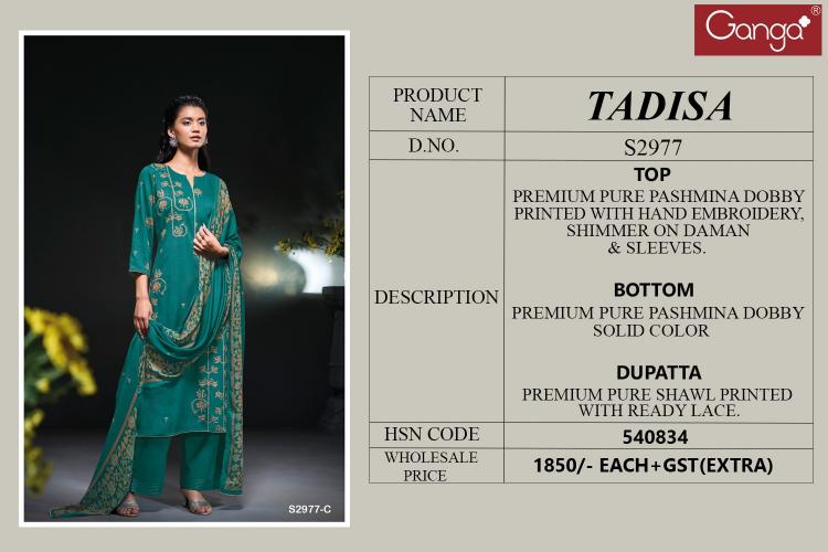 Ganga Tadisa 2977 Premium Pure Pashmina Dobby Salwar Kameez Wholesale Catalog