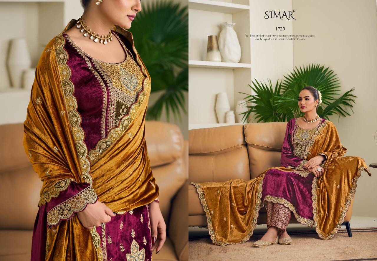 Glossy Simar Velvet Ishq Pure Viscose Velvet Salwar Kameez Wholesale Catalog