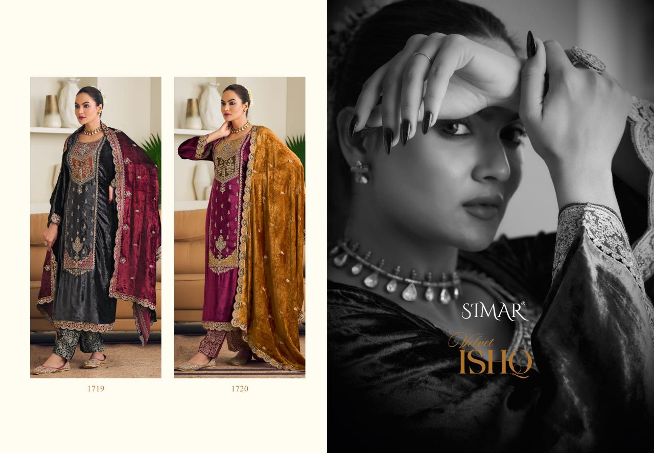 Glossy Simar Velvet Ishq Pure Viscose Velvet Salwar Kameez Wholesale Catalog