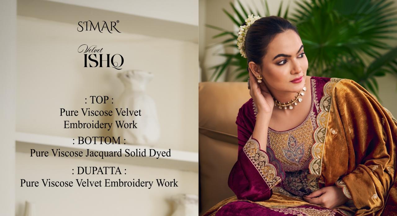 Glossy Simar Velvet Ishq Pure Viscose Velvet Salwar Kameez Wholesale Catalog