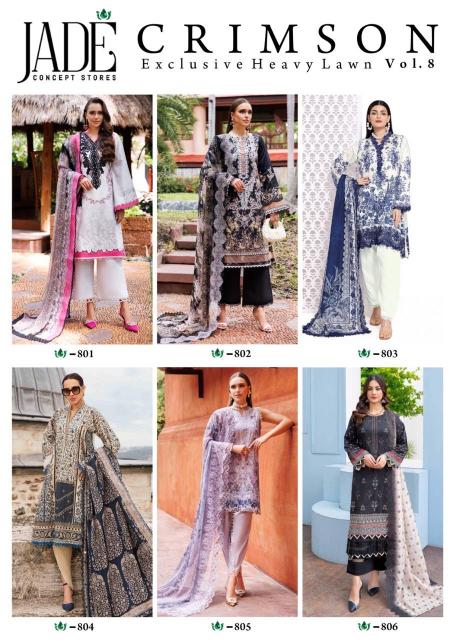 Jade Crimson Vol 8 Exclusive Heavy Lawn Pakistani Suits Wholesale Catalog