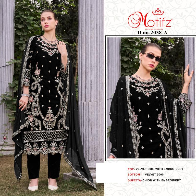 Motifz 2038 ABCD velvet with embroidery pakistani Suits Wholesale catalog