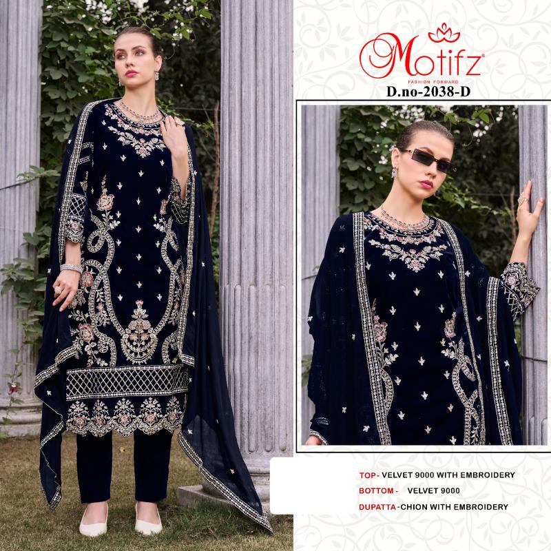 Motifz 2038 ABCD velvet with embroidery pakistani Suits Wholesale catalog