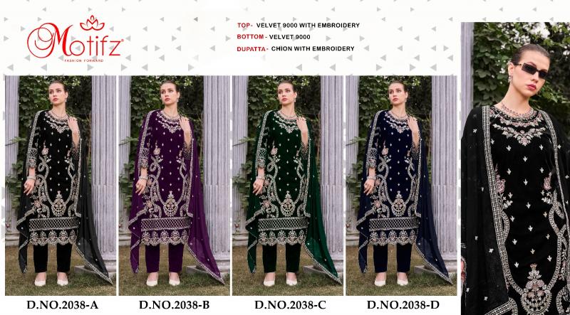 Motifz 2038 ABCD velvet with embroidery pakistani Suits Wholesale catalog