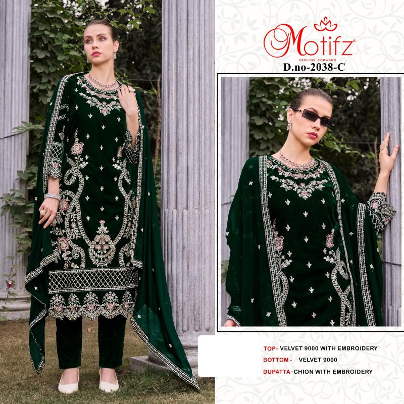 Motifz 2038 ABCD velvet with embroidery pakistani Suits Wholesale catalog