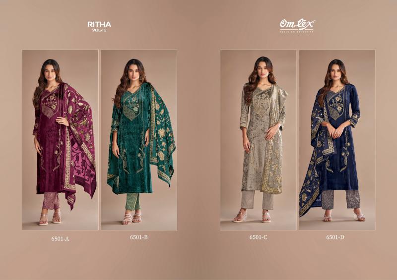 Omtex Ritha Vol 15 Pure Viscose Velvet with embroidered Salwar Kameez Wholesale Catalog