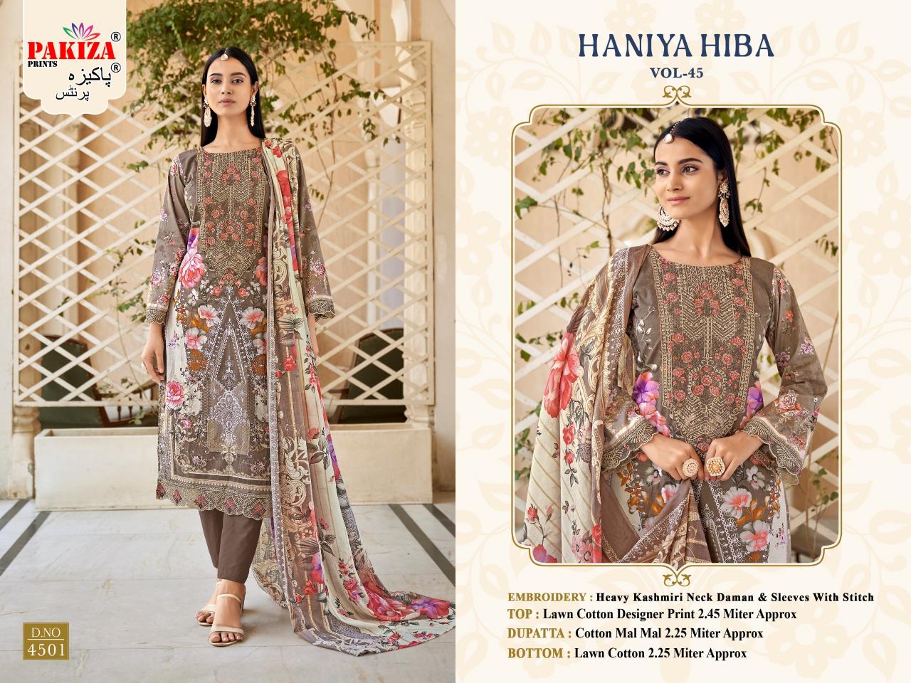 Pakiza Haniya Hiba 45 pakistani lawn cotton dress material wholesale india