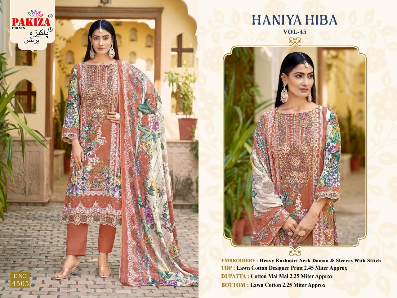 Pakiza Haniya Hiba 45 pakistani lawn cotton dress material wholesale india