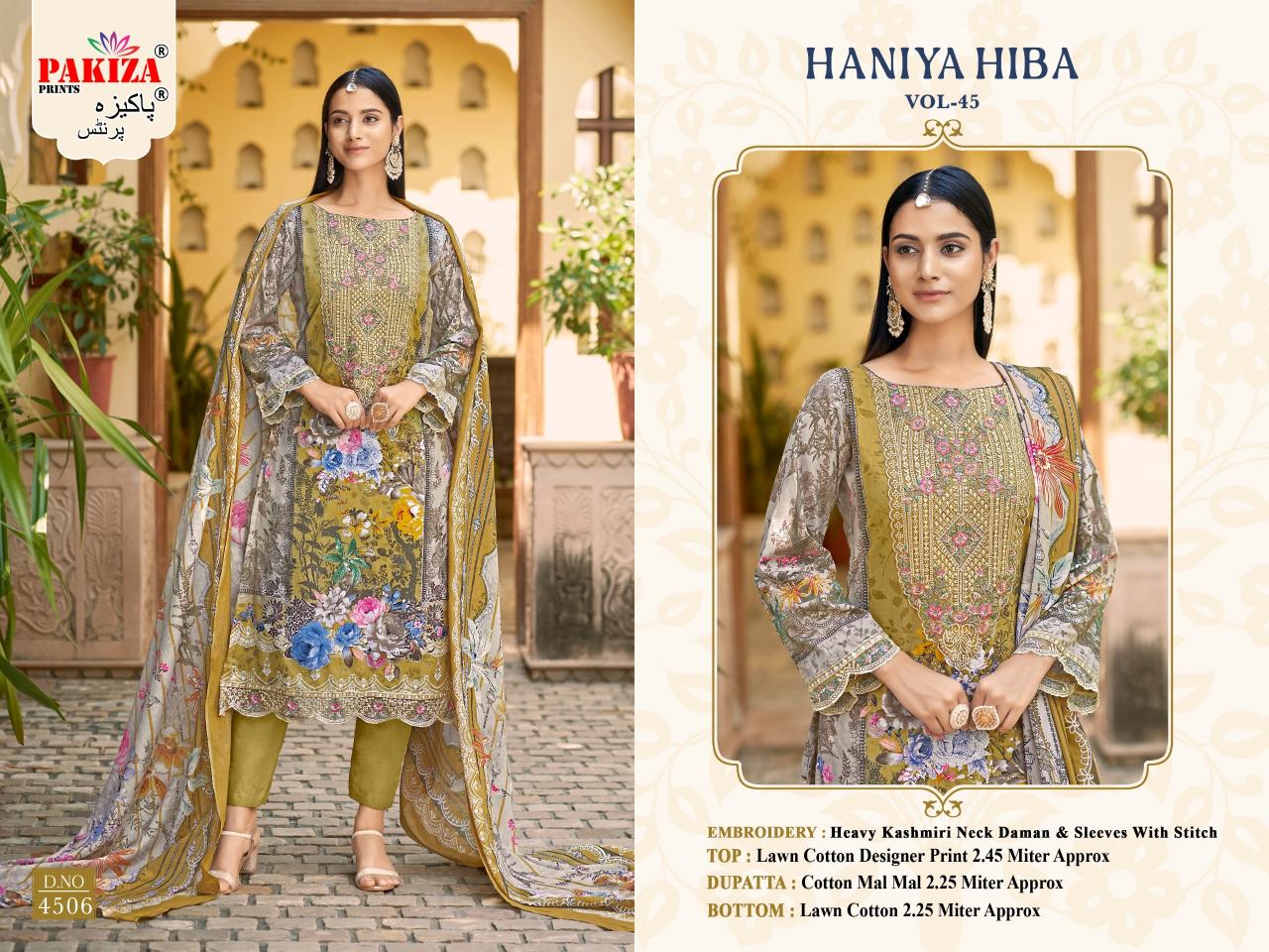 Pakiza Haniya Hiba 45 pakistani lawn cotton dress material wholesale india