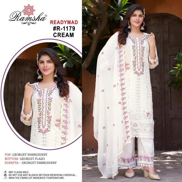 Ramsha R 1179 Cream And Black Ready Made pakistani Suits Wholesale catalog