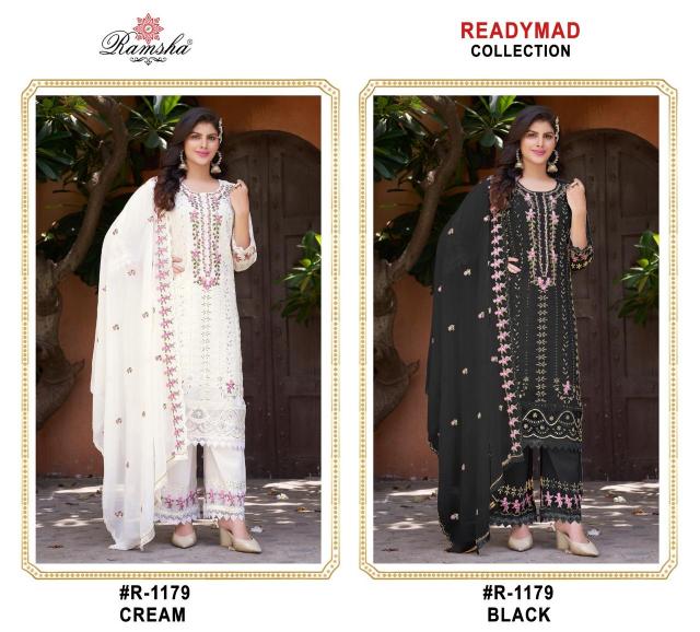 Ramsha R 1179 Cream And Black Ready Made pakistani Suits Wholesale catalog