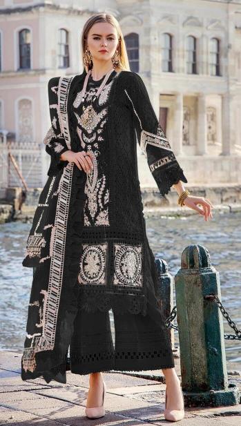 Ramsha R 1195 Cream And Black Ready Made Pakistani Suits Wholesale Catalog