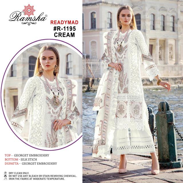 Ramsha R 1195 Cream And Black Ready Made Pakistani Suits Wholesale Catalog