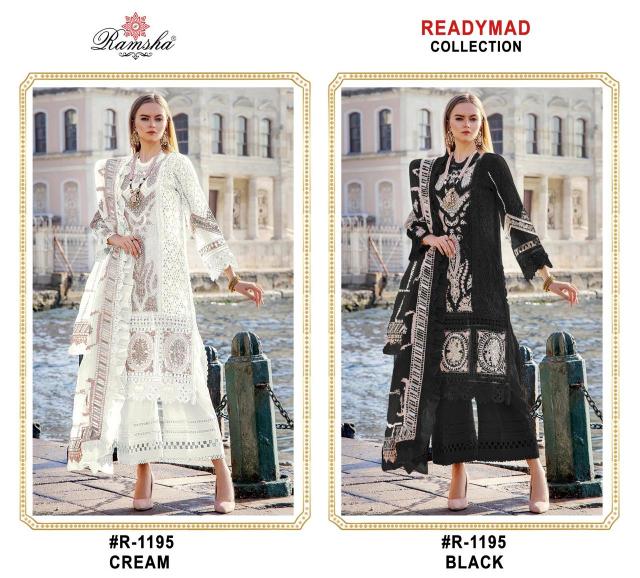 Ramsha R 1195 Cream And Black Ready Made Pakistani Suits Wholesale Catalog