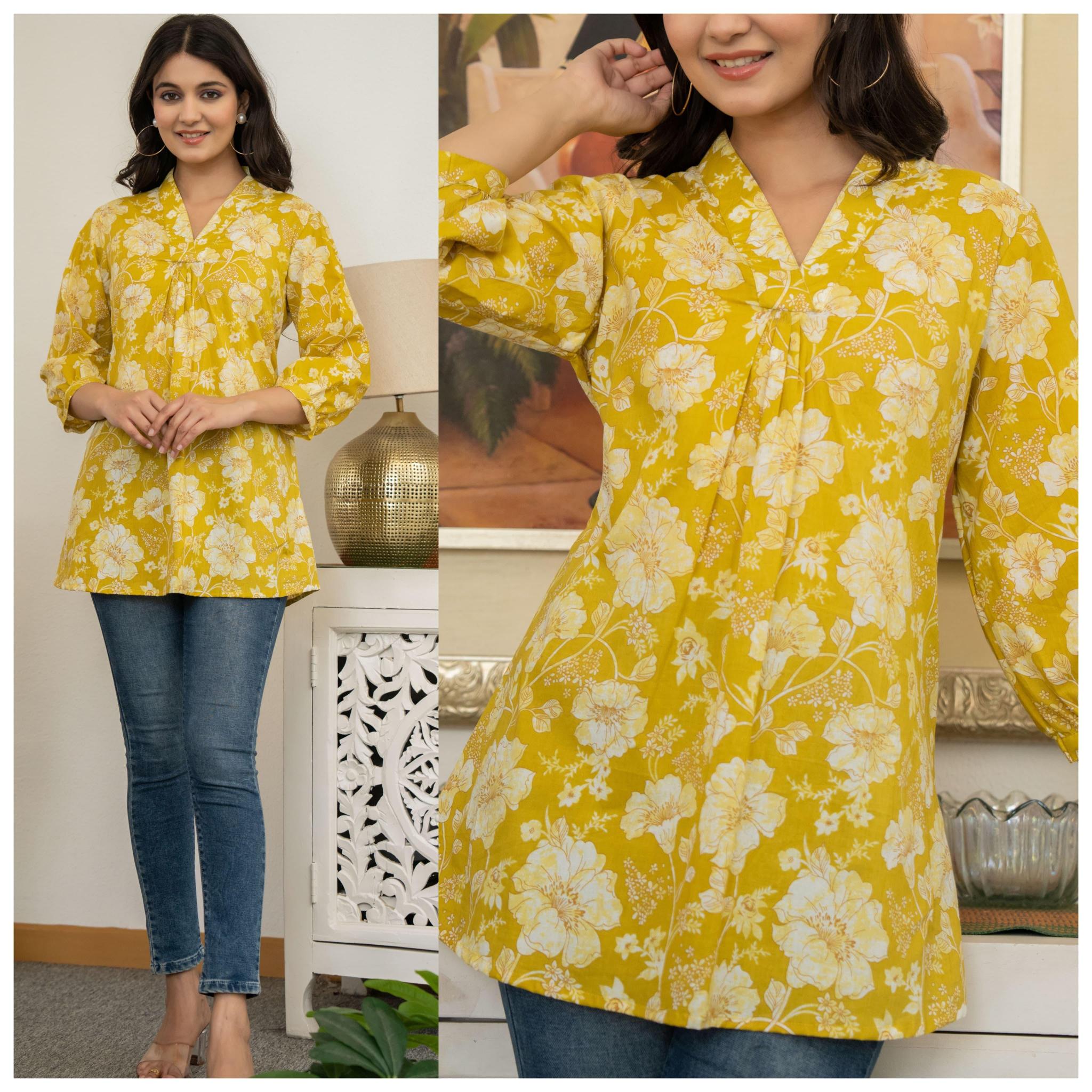 Sabella Cotton A Line V Neck Tops a line kurti cheap online india