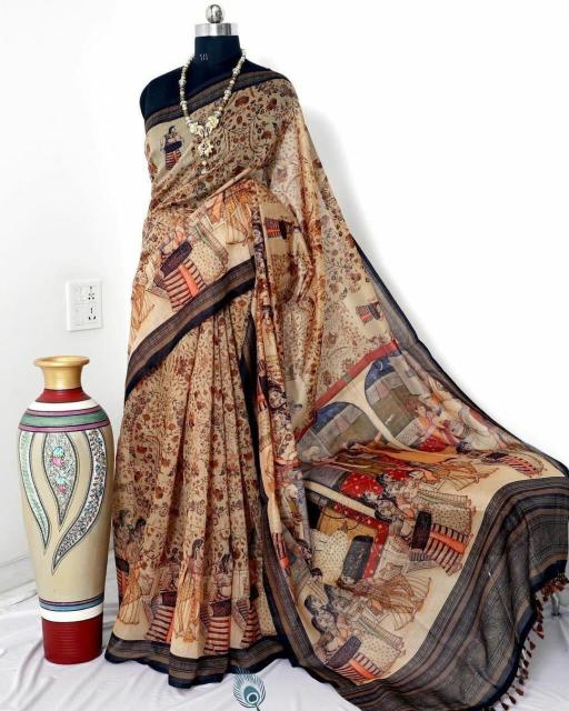 Sabella Linen Digital Print Vol 6 kalamkari saree online shopping india