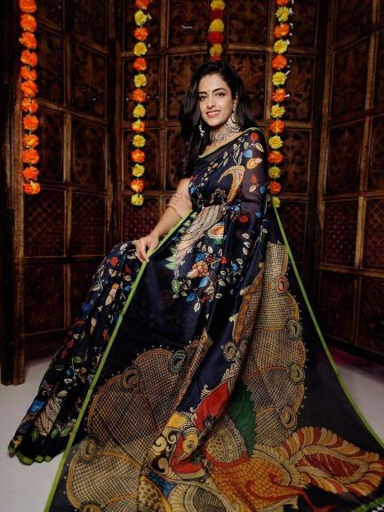 Sabella Linen Digital Print Vol 8 buy kalamkari sarees online india