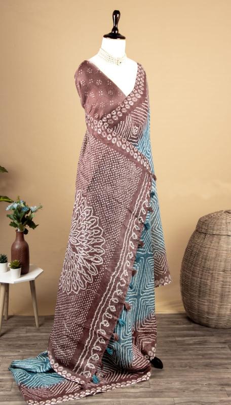 Sabella printed flowing soft linen cotton sarees india