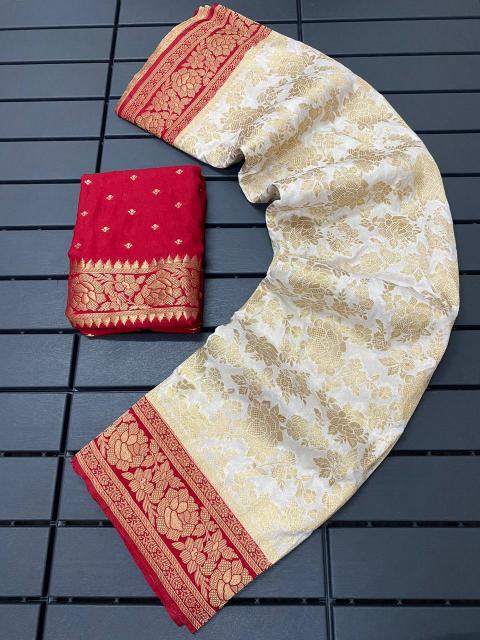 Sabella Pure Khadi Silk Vol 2 white saree with red border online india