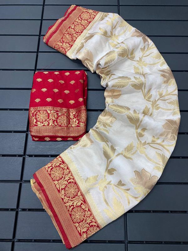 Sabella Pure Khadi Silk Vol 2 white saree with red border online india