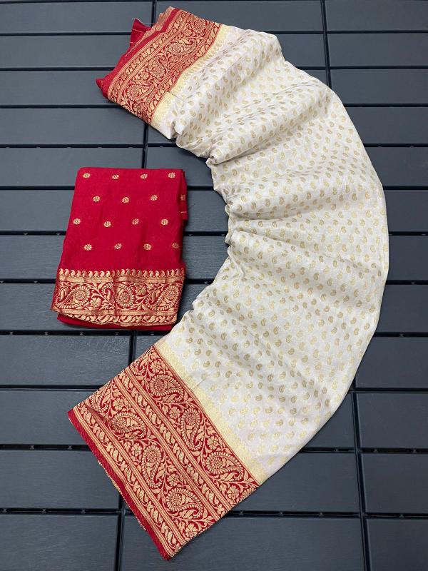 Sabella Pure Khadi Silk Vol 2 white saree with red border online india