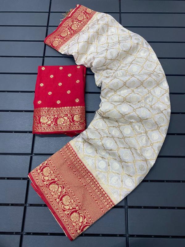 Sabella Pure Khadi Silk Vol 2 white saree with red border online india