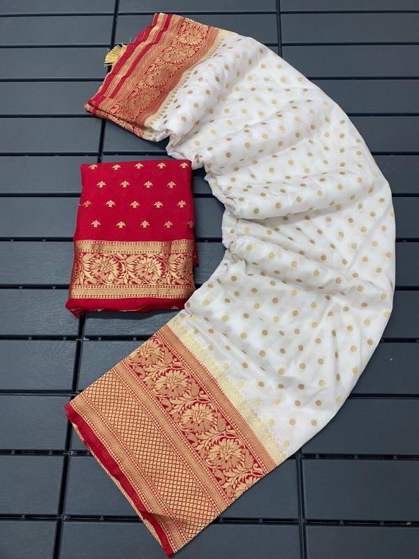 Sabella Pure Khadi Silk Vol 2 white saree with red border online india