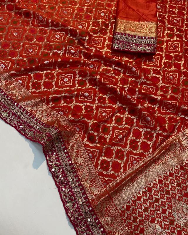 Sabella Pure Soft Russian Bandhej Silk Pattu Saree price in india