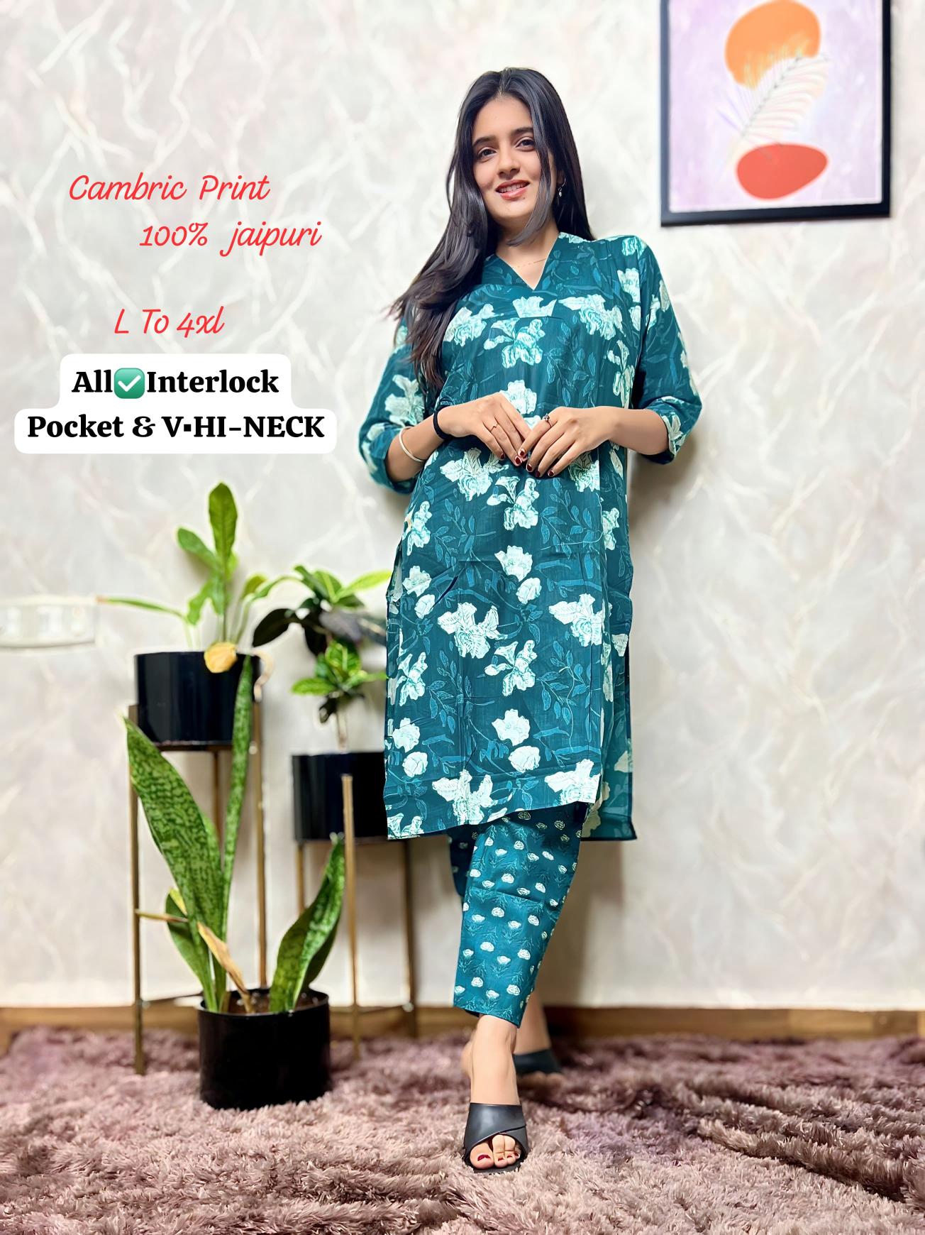 Sabella V Neck Kurti With Pant Set combo online shopping india