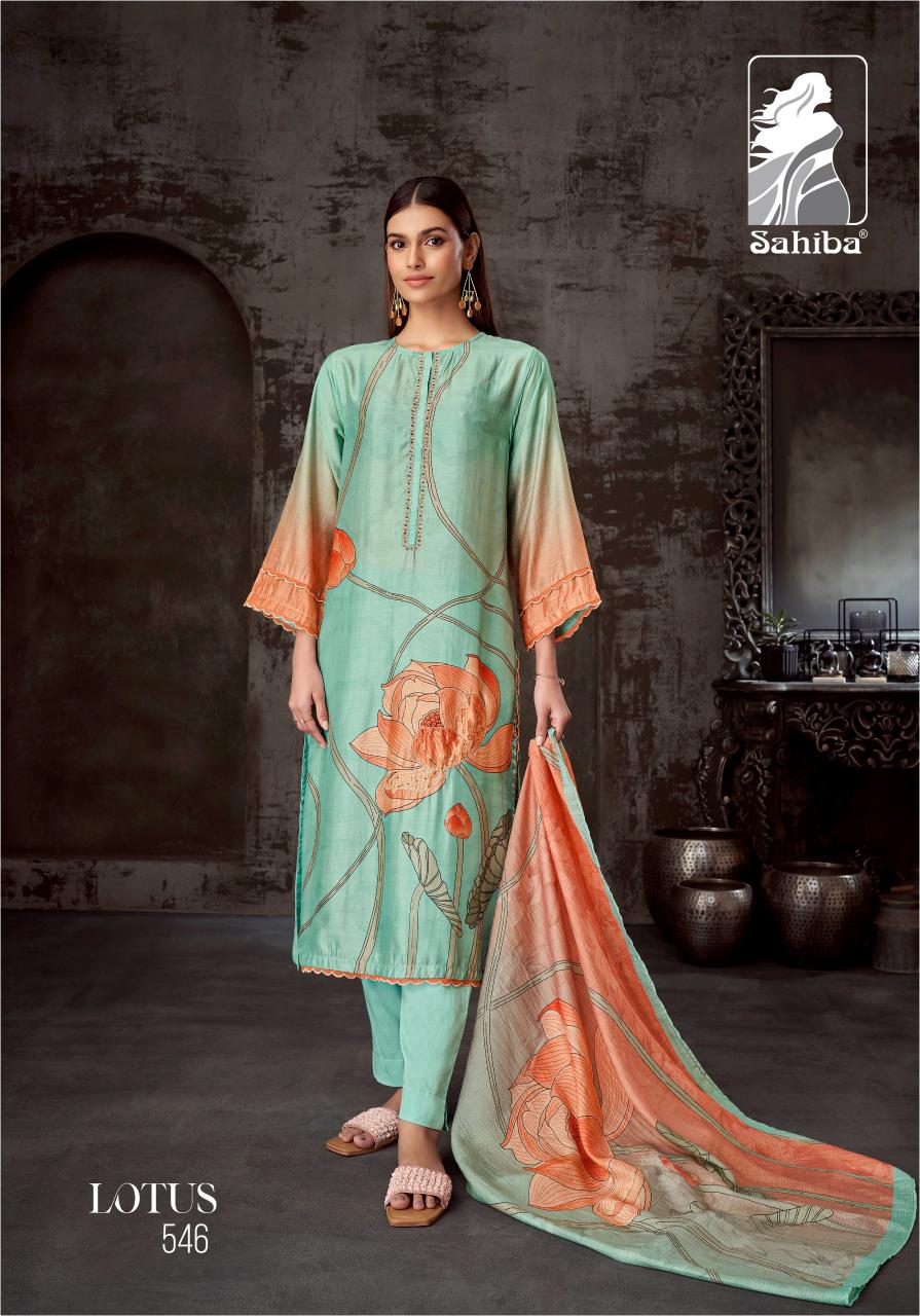 Sahiba Lotus Unique Muslin Silk Digital Printed Salwar Kameez Wholesale Catalog