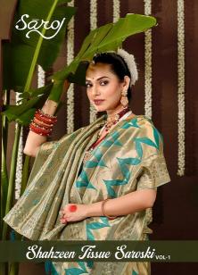 Saroj Shahzeen tissue Swarovski vol.1 Satin silk saree in surat with price wholesale 