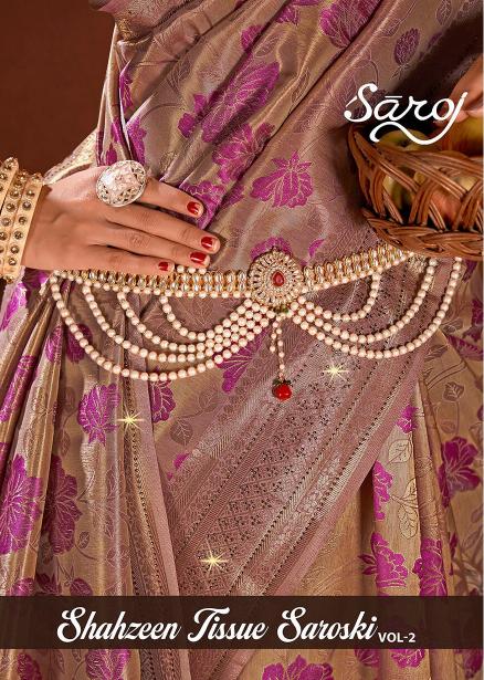 Saroj Shahzeen tissue Swarovski vol.2 Satin silk saree in surat with price wholesale 