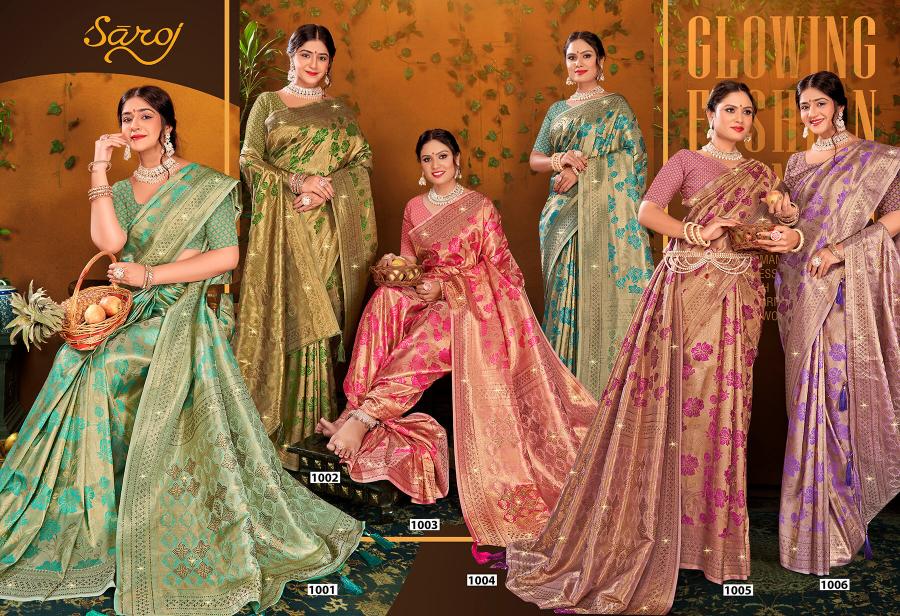 Saroj Shahzeen tissue Swarovski vol.2 Satin silk saree in surat with price wholesale 