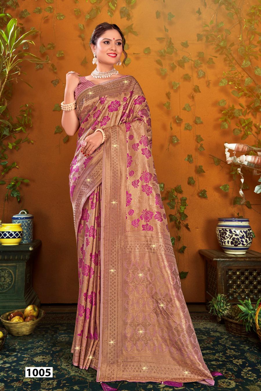 Saroj Shahzeen tissue Swarovski vol.2 Satin silk saree in surat with price wholesale 