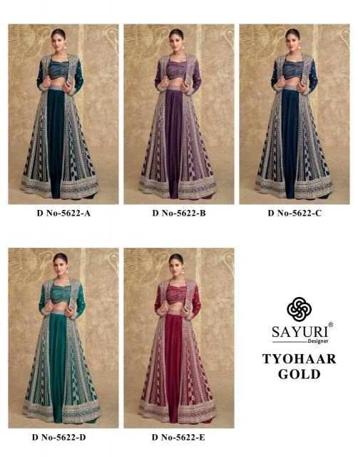 Sayuri Tyohaar Gold Chinon Silk Designer Indo Western Wholesale Catalog