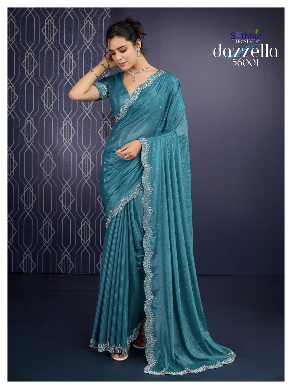 Sethnic Dazzella Ice Georgette Fancy latest sarees in india light blue