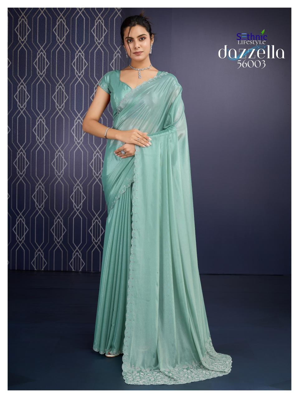 Sethnic Dazzella Ice Georgette Fancy latest sarees in india light blue