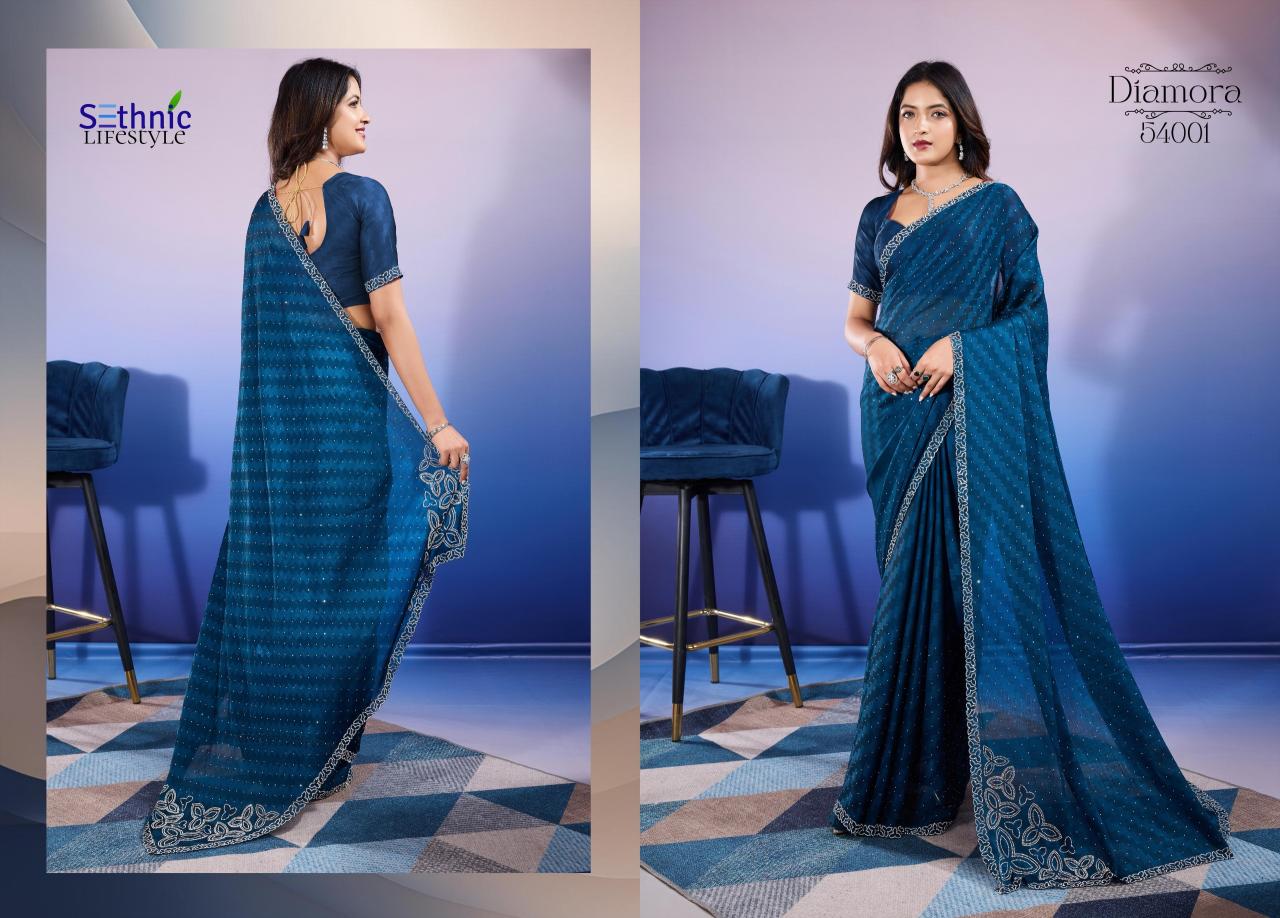 Sethnic Diamora Satin Chiffon fancy saree manufacturers in india