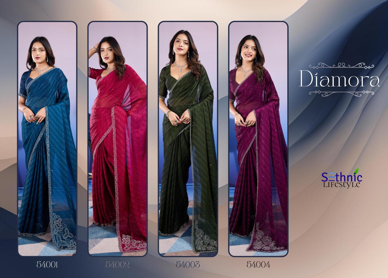 Sethnic Diamora Satin Chiffon fancy saree manufacturers in india