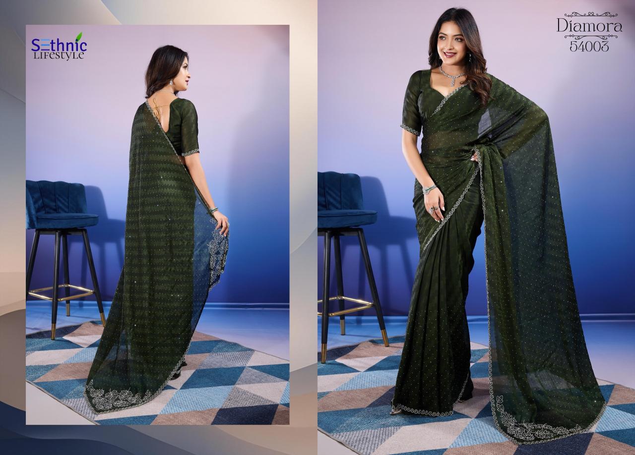 Sethnic Diamora Satin Chiffon fancy saree manufacturers in india