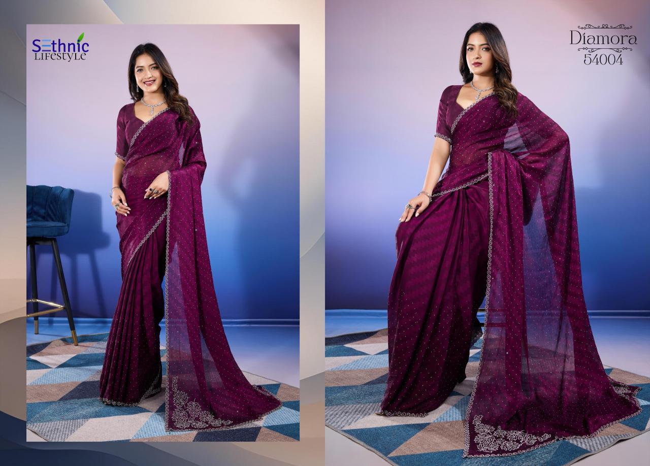 Sethnic Diamora Satin Chiffon fancy saree manufacturers in india