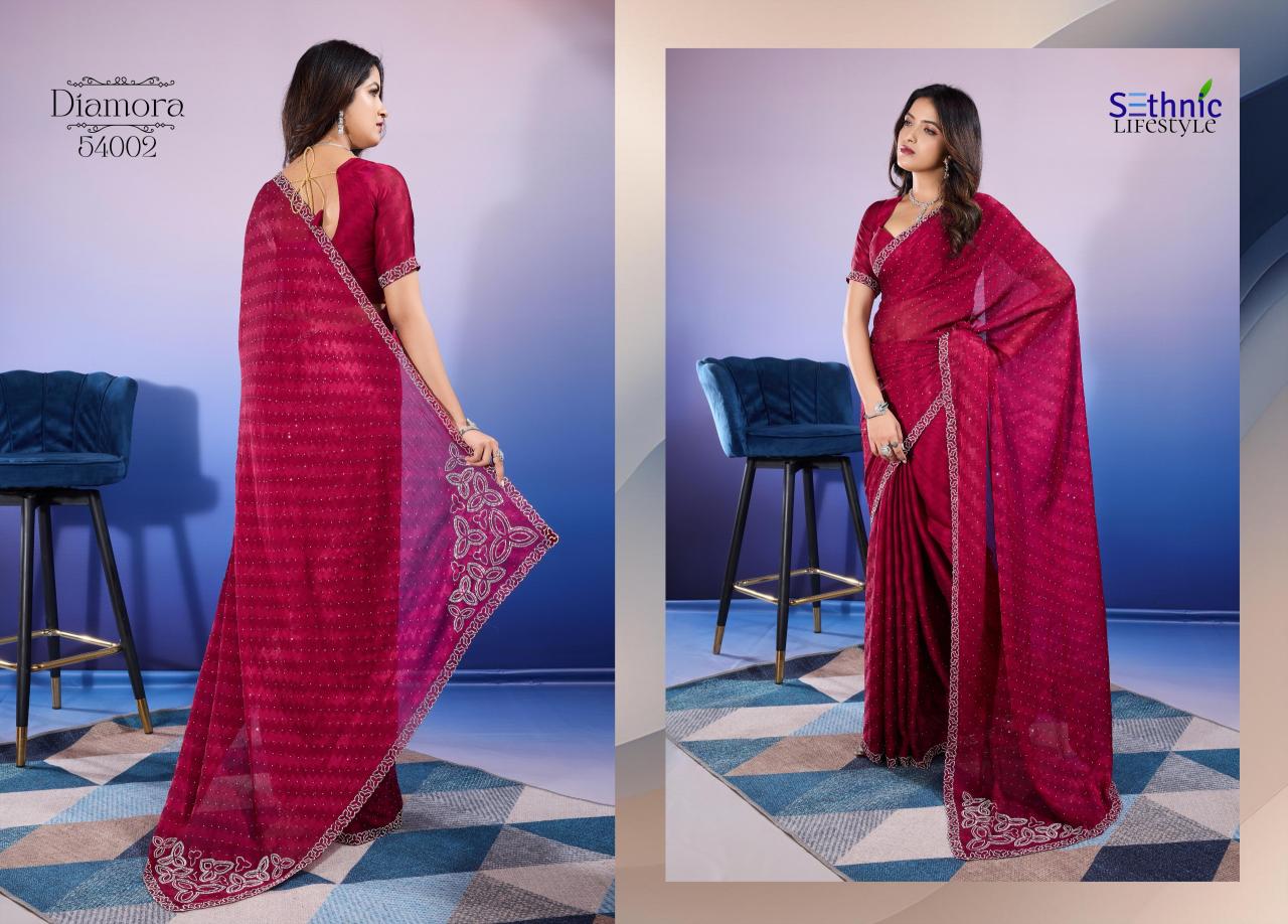 Sethnic Diamora Satin Chiffon fancy saree manufacturers in india