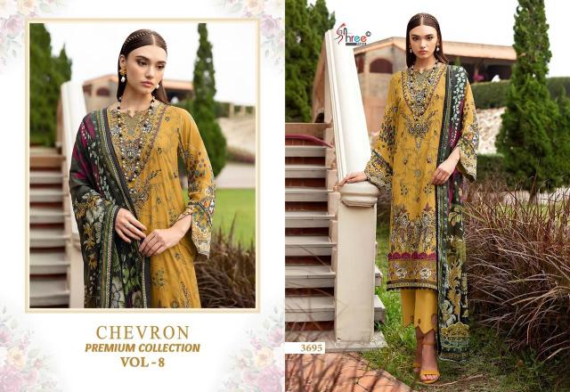 Shree Chevron Premium Collection Vol 8 Chiffon Dupatta Pakistani Suits Wholesale Catalog