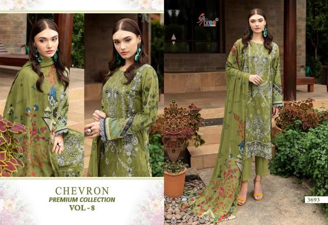 Shree Chevron Premium Collection Vol 8 Chiffon Dupatta Pakistani Suits Wholesale Catalog